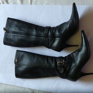 Fendi Selleria Black tall Leather Heeled Boots EU 40
